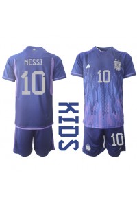 Fotbalové Dres Argentina Lionel Messi #10 Dětské Venkovní Oblečení MS 2022 Krátký Rukáv (+ trenýrky)